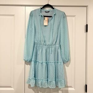 NWT BTFBM Women's Light Blue Dress Pola Dot Teature and Cinches‎ Waist Small